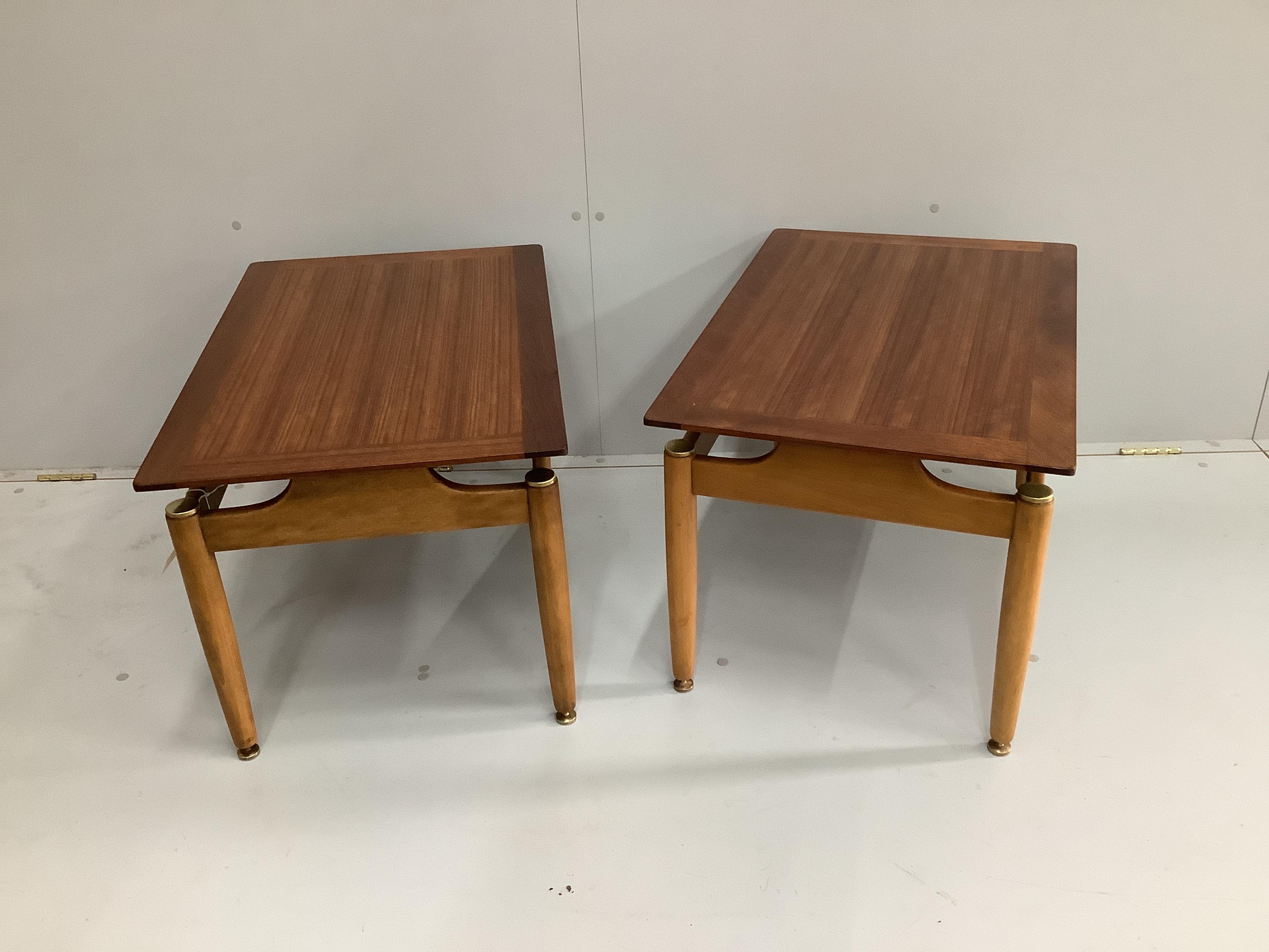 A pair of mid century G Plan Librenza rectangular teak side tables, width 74cm, depth 48cm, height 44cm